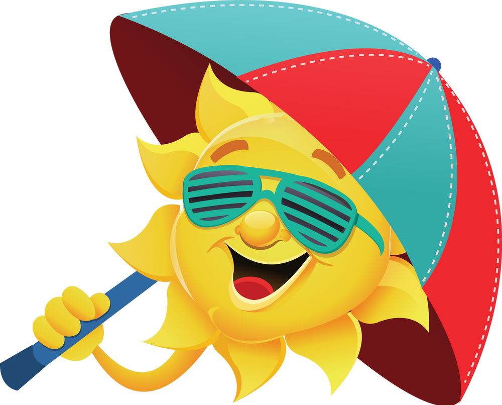 Cute Sun Character With Umbrella